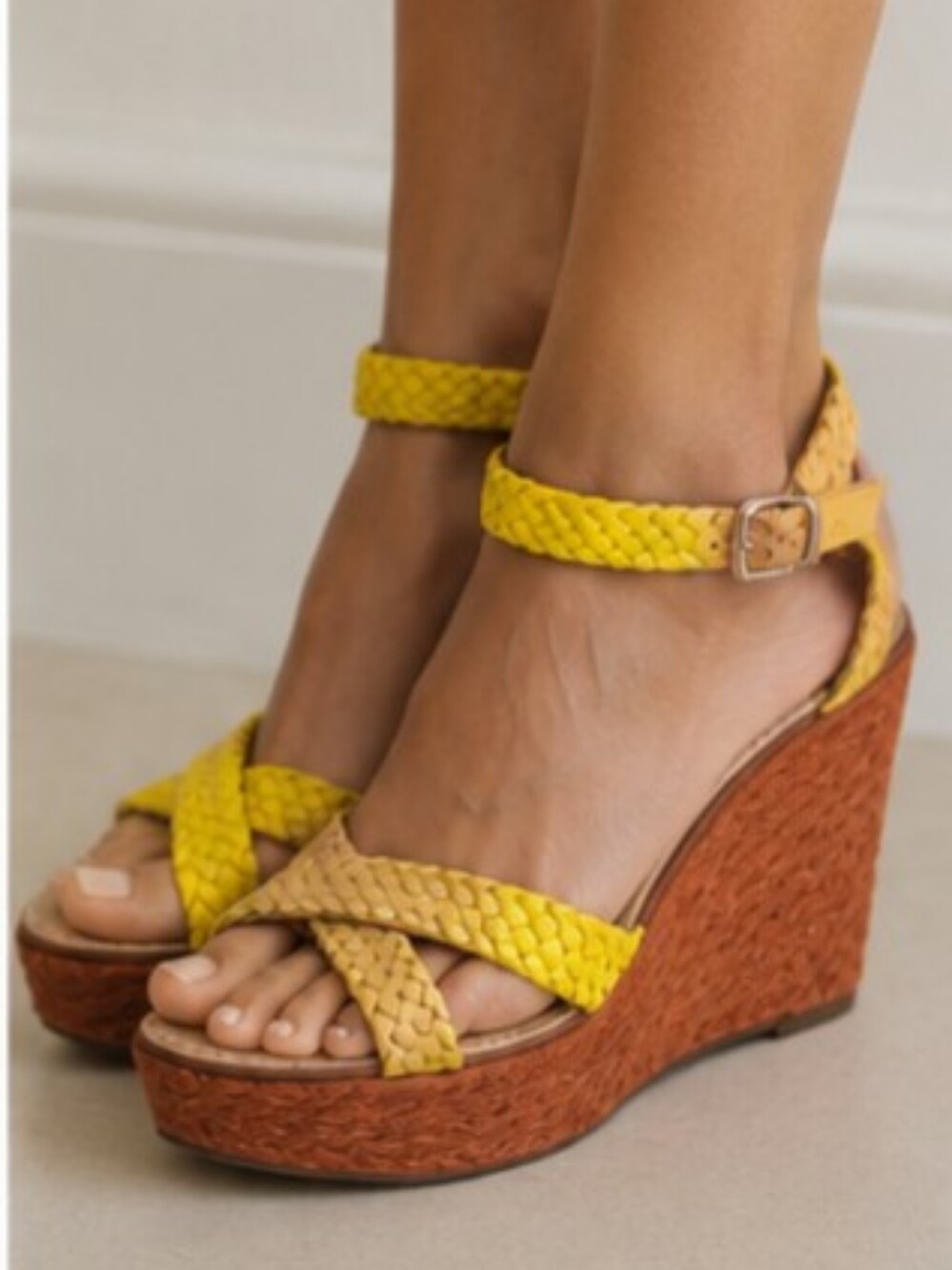 Diane von Furstenberg Yellow Braided Wedge Sandals